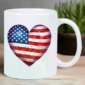 Patriotic Heart Ceramic Coffee Mug – Reusable, Hand-Wash Only – American Flag Design with Stars & Stripes – Perfect