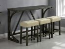 Brown Dining Room 4pc Set Functional Unique Dining Table w USB 3x Stools Tufted Beige Seats Kitchen