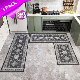 Kitchen Rug Sets 3 Piece with Runner Non Slip Kitchen Rugs and Mats Washable Kitchen Mats for Floor Thick Kitchen Floor Mat Carpet Runner Rugs for Hal (Color: gray)